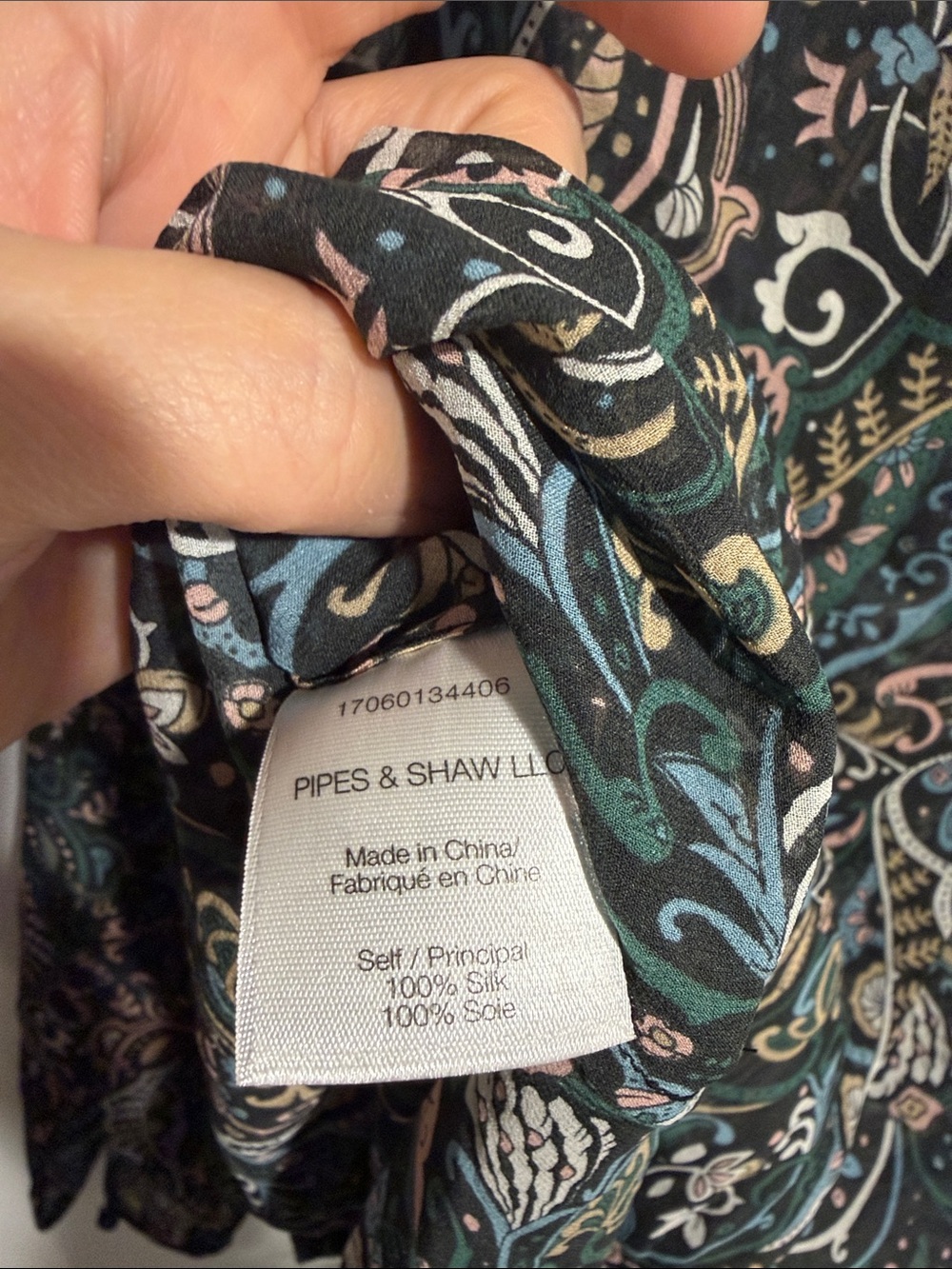 Veronica Beard Paisley Long-Sleeve Twist Front High-Low 100% Silk Blouse - Picture 9 of 9
